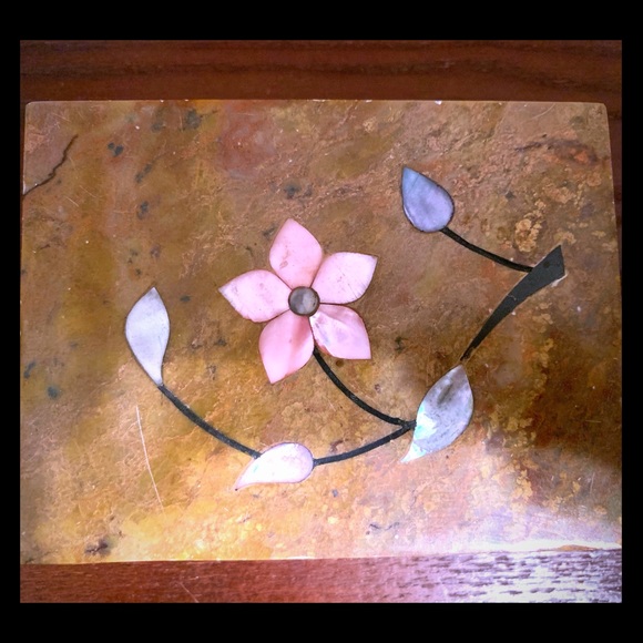 Holy Land Stone Trinket Box with Mother of Pearl - Picture 1 of 3